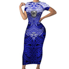 Personalized Canterbury-Bankstown Bulldogs Short Sleeve Bodycon Dress Polynesian Tribal Pattern Style