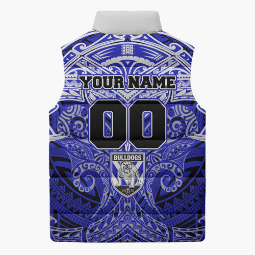 Personalized Canterbury-Bankstown Bulldogs Sleeveless Puffer Jacket Polynesian Tribal Pattern Style