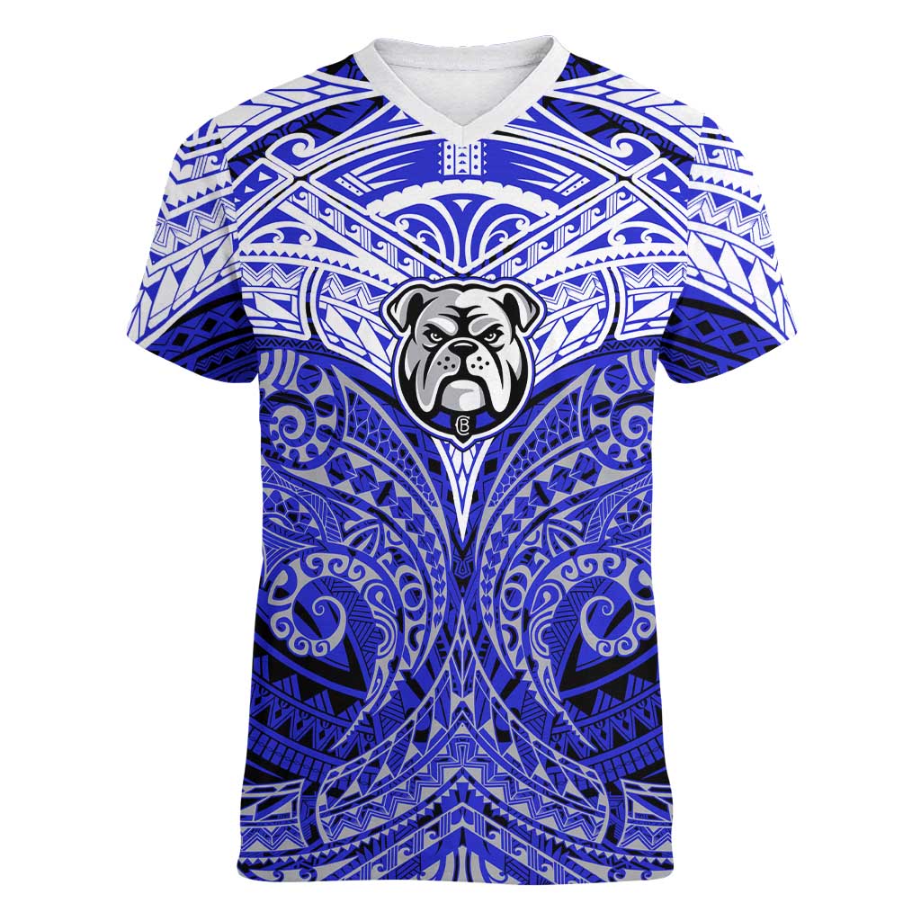 Personalized Canterbury-Bankstown Bulldogs Women V-Neck T-Shirt Polynesian Tribal Pattern Style