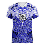 Personalized Canterbury-Bankstown Bulldogs Women V-Neck T-Shirt Polynesian Tribal Pattern Style