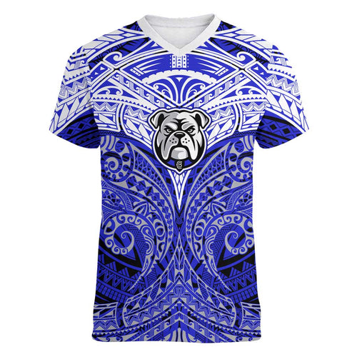 Personalized Canterbury-Bankstown Bulldogs Women V-Neck T-Shirt Polynesian Tribal Pattern Style