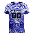 Personalized Canterbury-Bankstown Bulldogs Women V-Neck T-Shirt Polynesian Tribal Pattern Style