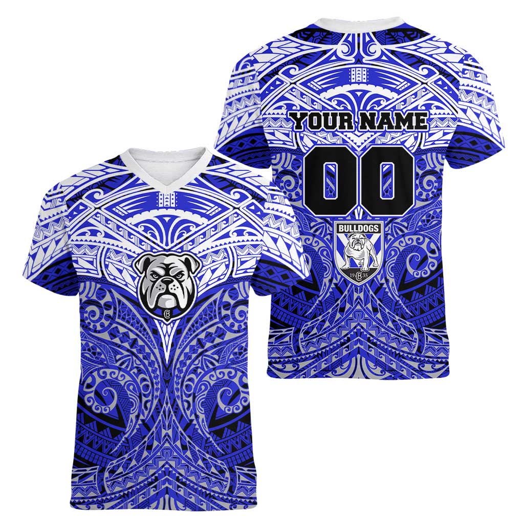 Personalized Canterbury-Bankstown Bulldogs Women V-Neck T-Shirt Polynesian Tribal Pattern Style
