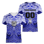Personalized Canterbury-Bankstown Bulldogs Women V-Neck T-Shirt Polynesian Tribal Pattern Style