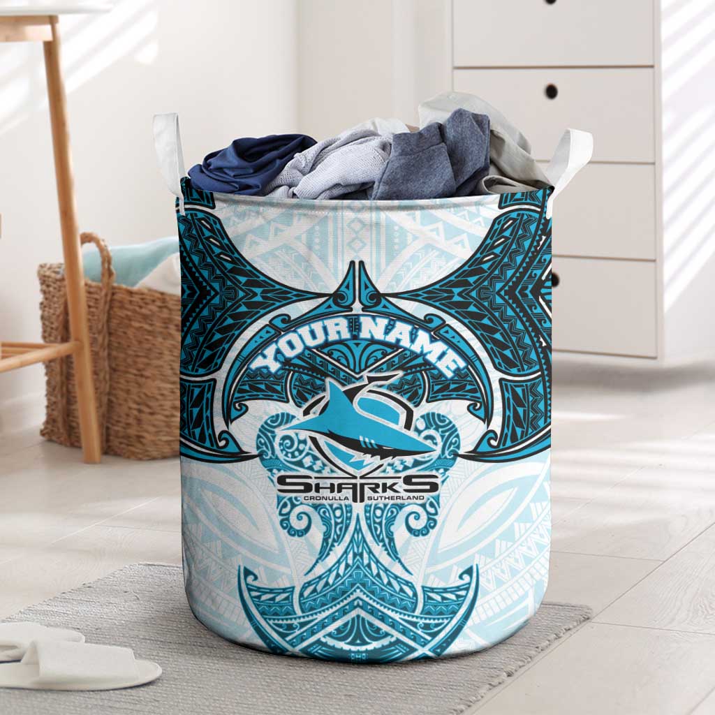 Personalized Cronulla-Sutherland Sharks Laundry Basket Polynesian Tribal Pattern Style