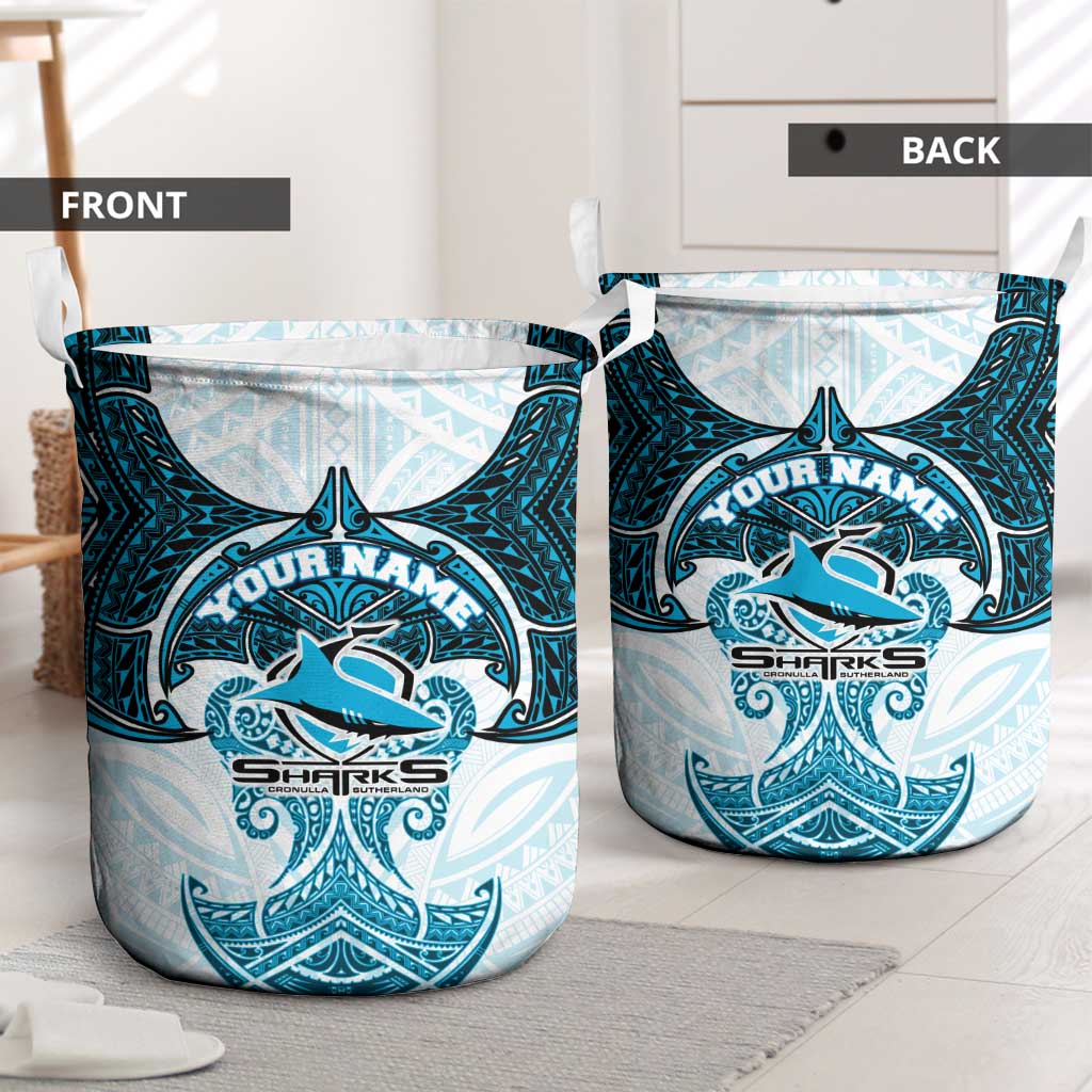Personalized Cronulla-Sutherland Sharks Laundry Basket Polynesian Tribal Pattern Style