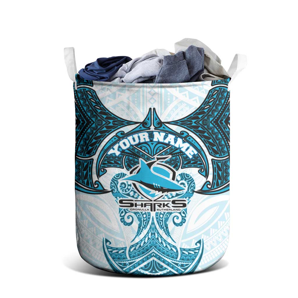 Personalized Cronulla-Sutherland Sharks Laundry Basket Polynesian Tribal Pattern Style