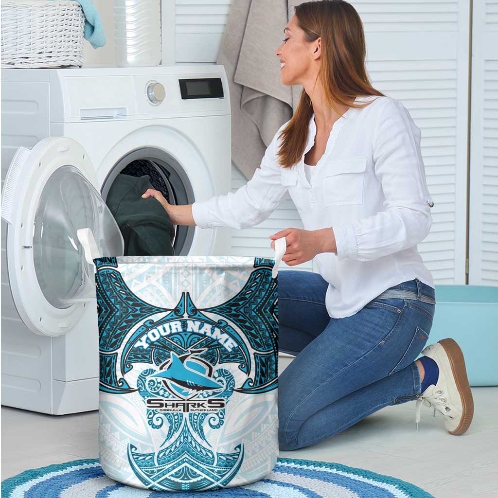 Personalized Cronulla-Sutherland Sharks Laundry Basket Polynesian Tribal Pattern Style