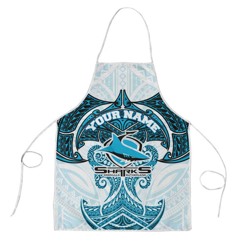 Personalized Cronulla-Sutherland Sharks Apron Polynesian Tribal Pattern Style