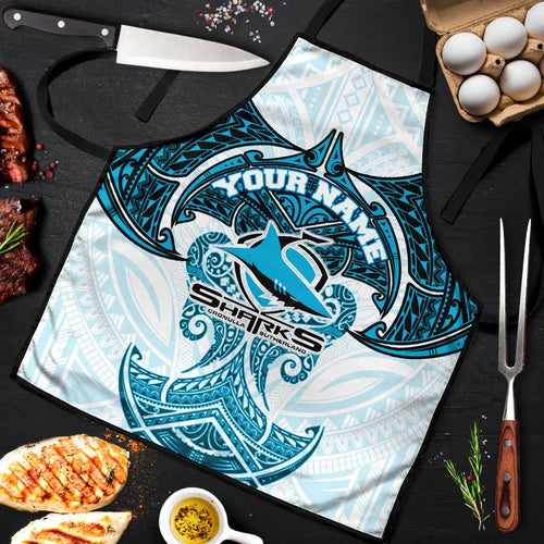 Personalized Cronulla-Sutherland Sharks Apron Polynesian Tribal Pattern Style