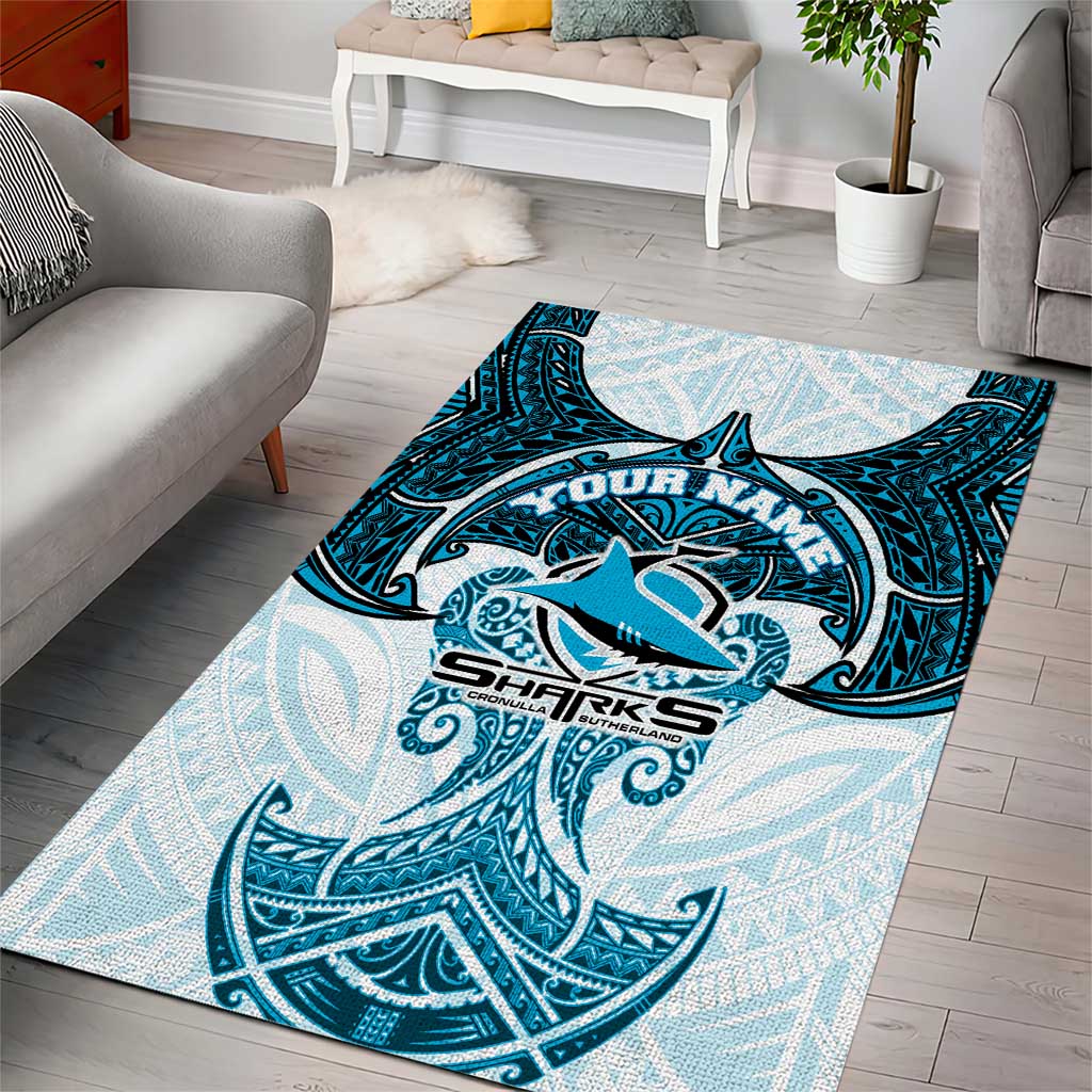 Personalized Cronulla-Sutherland Sharks Area Rug Polynesian Tribal Pattern Style