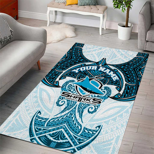 Personalized Cronulla-Sutherland Sharks Area Rug Polynesian Tribal Pattern Style