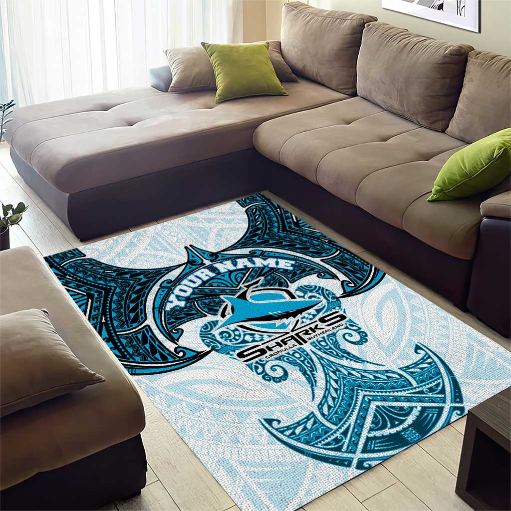 Personalized Cronulla-Sutherland Sharks Area Rug Polynesian Tribal Pattern Style
