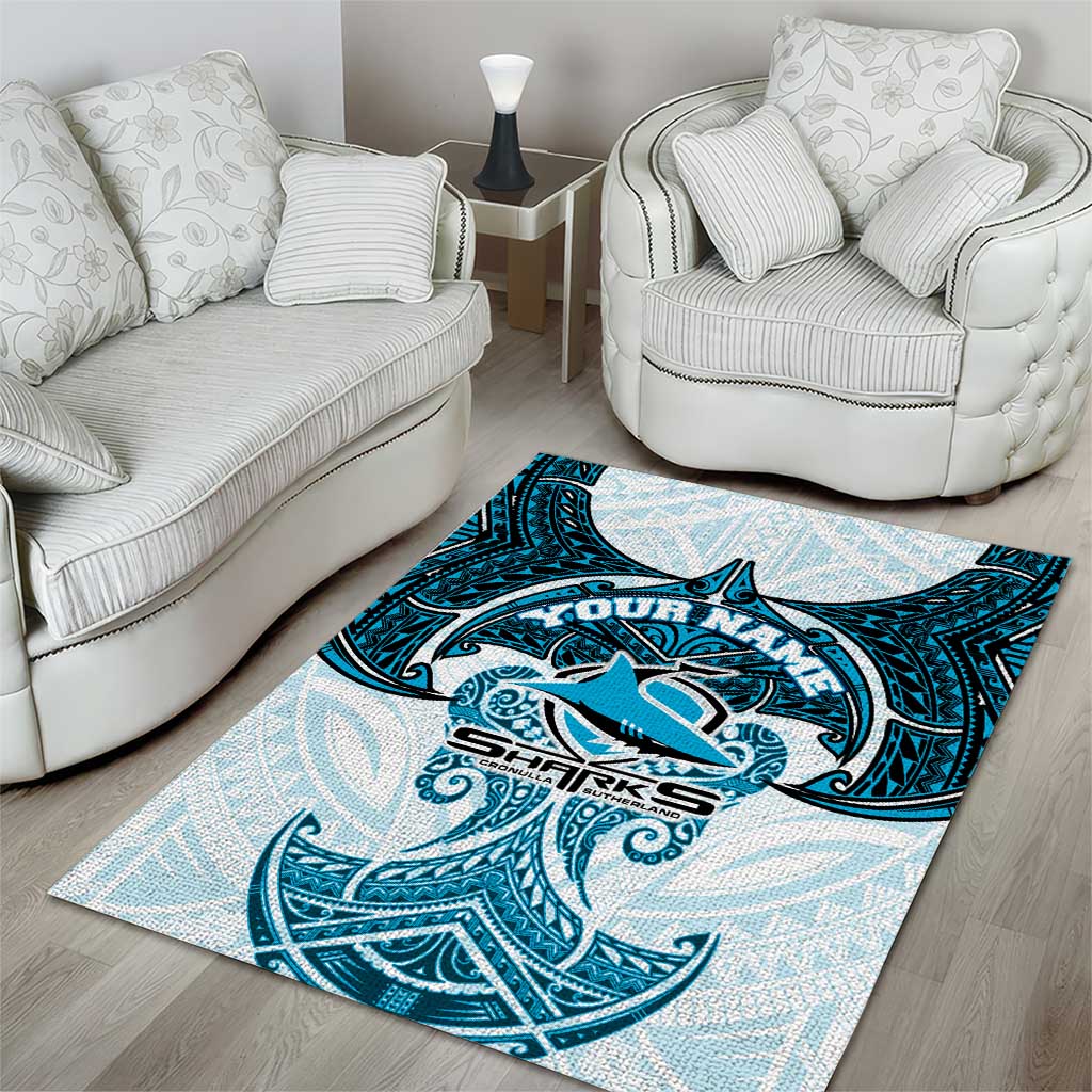 Personalized Cronulla-Sutherland Sharks Area Rug Polynesian Tribal Pattern Style