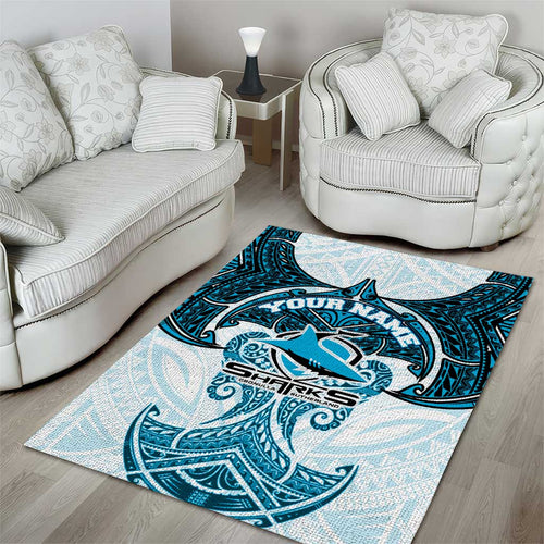Personalized Cronulla-Sutherland Sharks Area Rug Polynesian Tribal Pattern Style