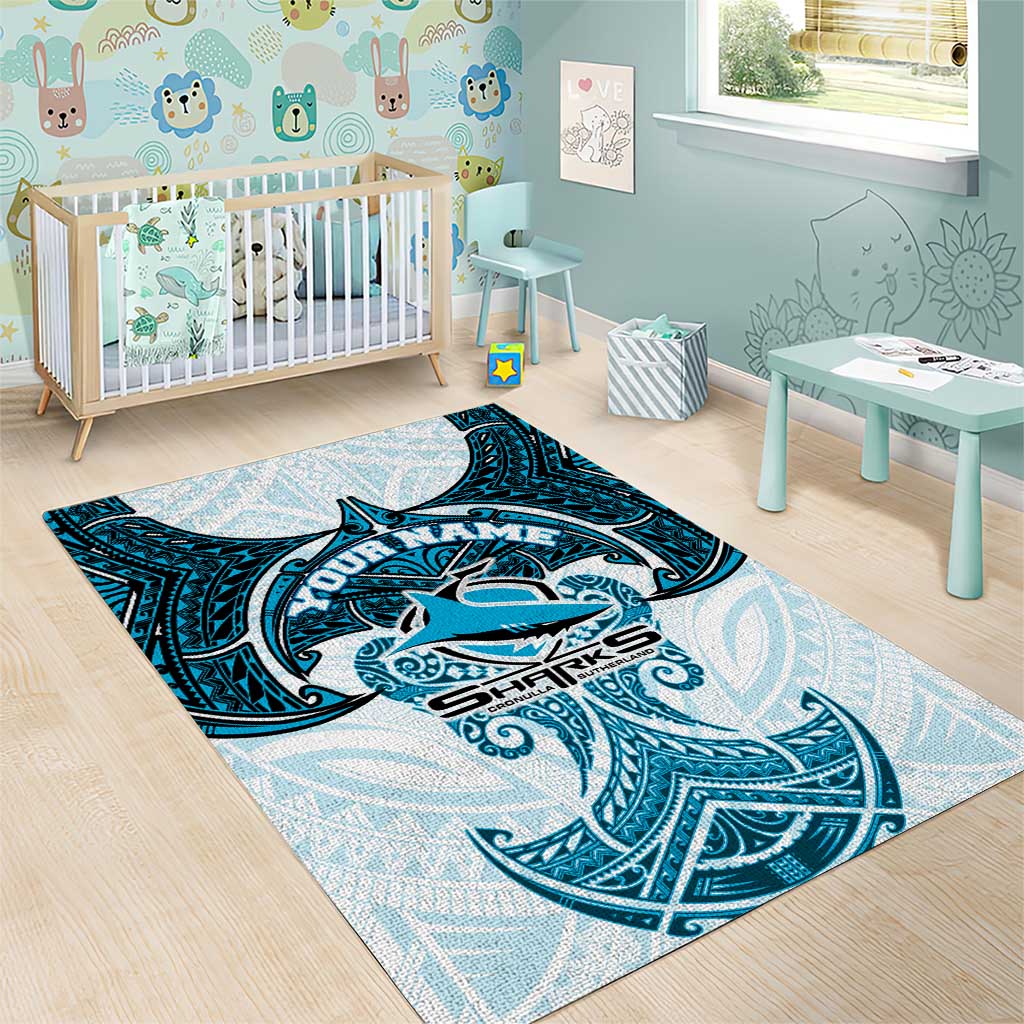 Personalized Cronulla-Sutherland Sharks Area Rug Polynesian Tribal Pattern Style