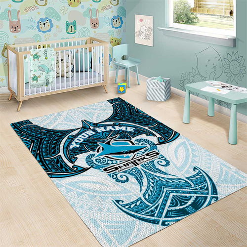 Personalized Cronulla-Sutherland Sharks Area Rug Polynesian Tribal Pattern Style