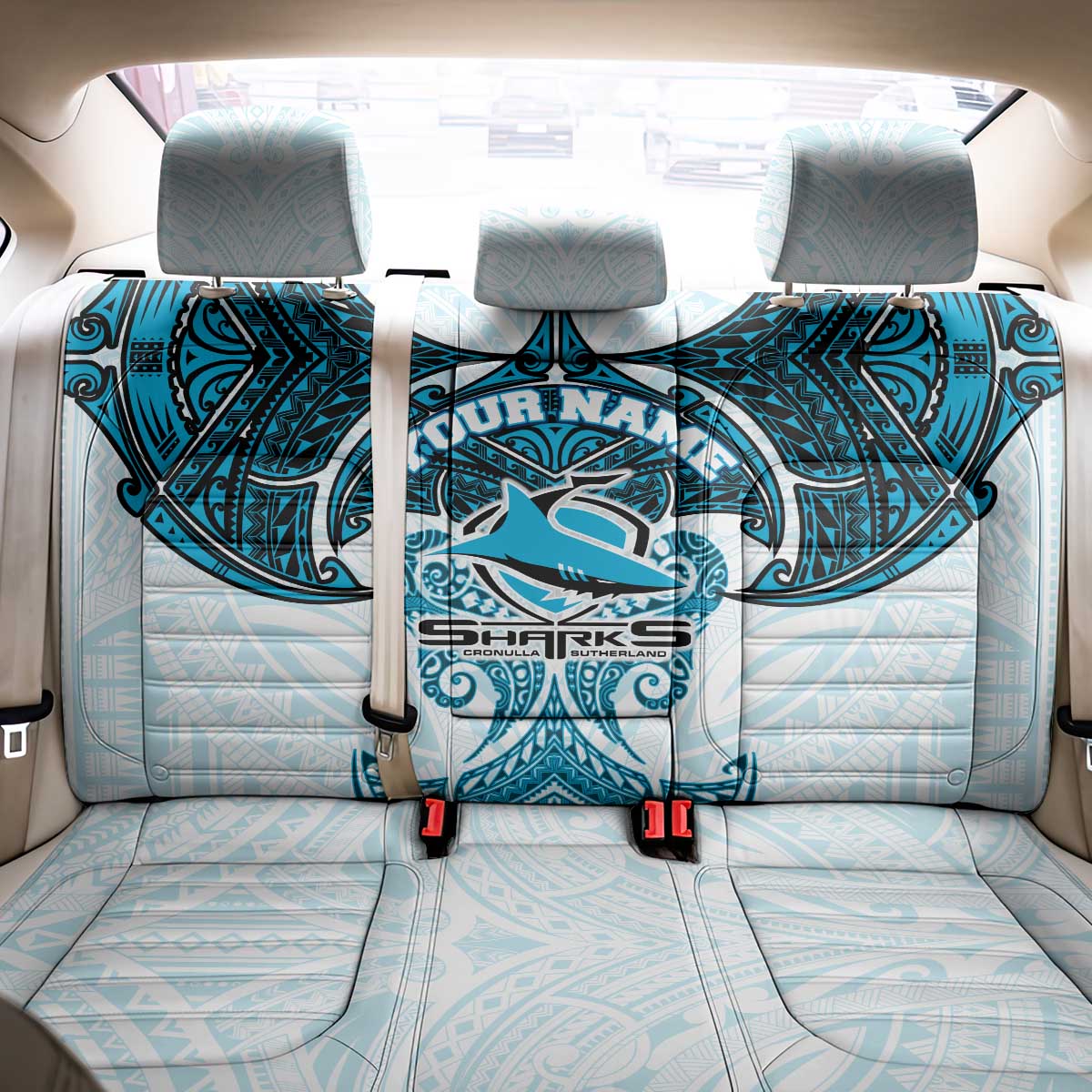 Personalized Cronulla-Sutherland Sharks Back Car Seat Cover Polynesian Tribal Pattern Style