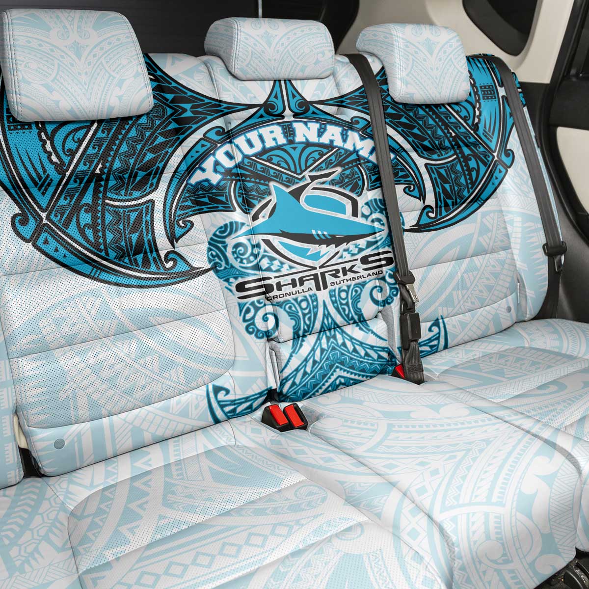 Personalized Cronulla-Sutherland Sharks Back Car Seat Cover Polynesian Tribal Pattern Style