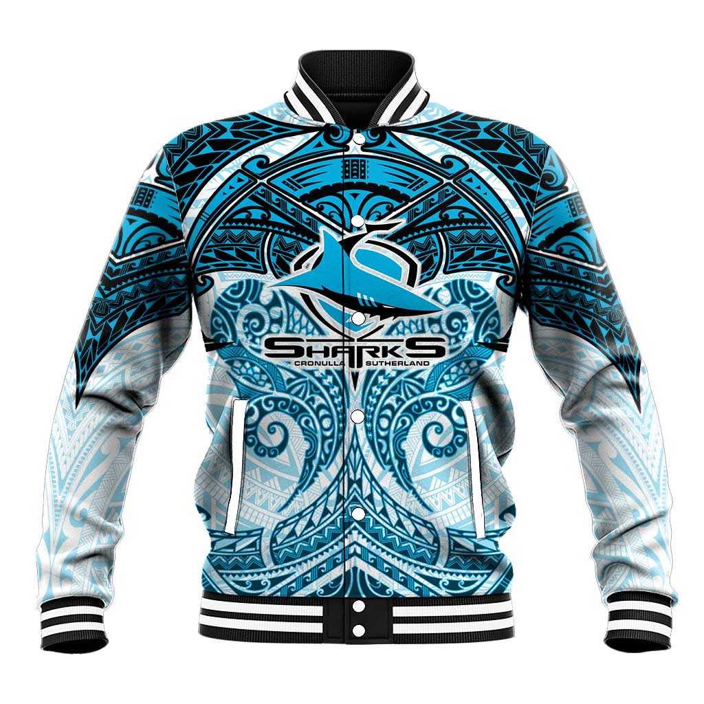 Personalized Cronulla-Sutherland Sharks Baseball Jacket Polynesian Tribal Pattern Style