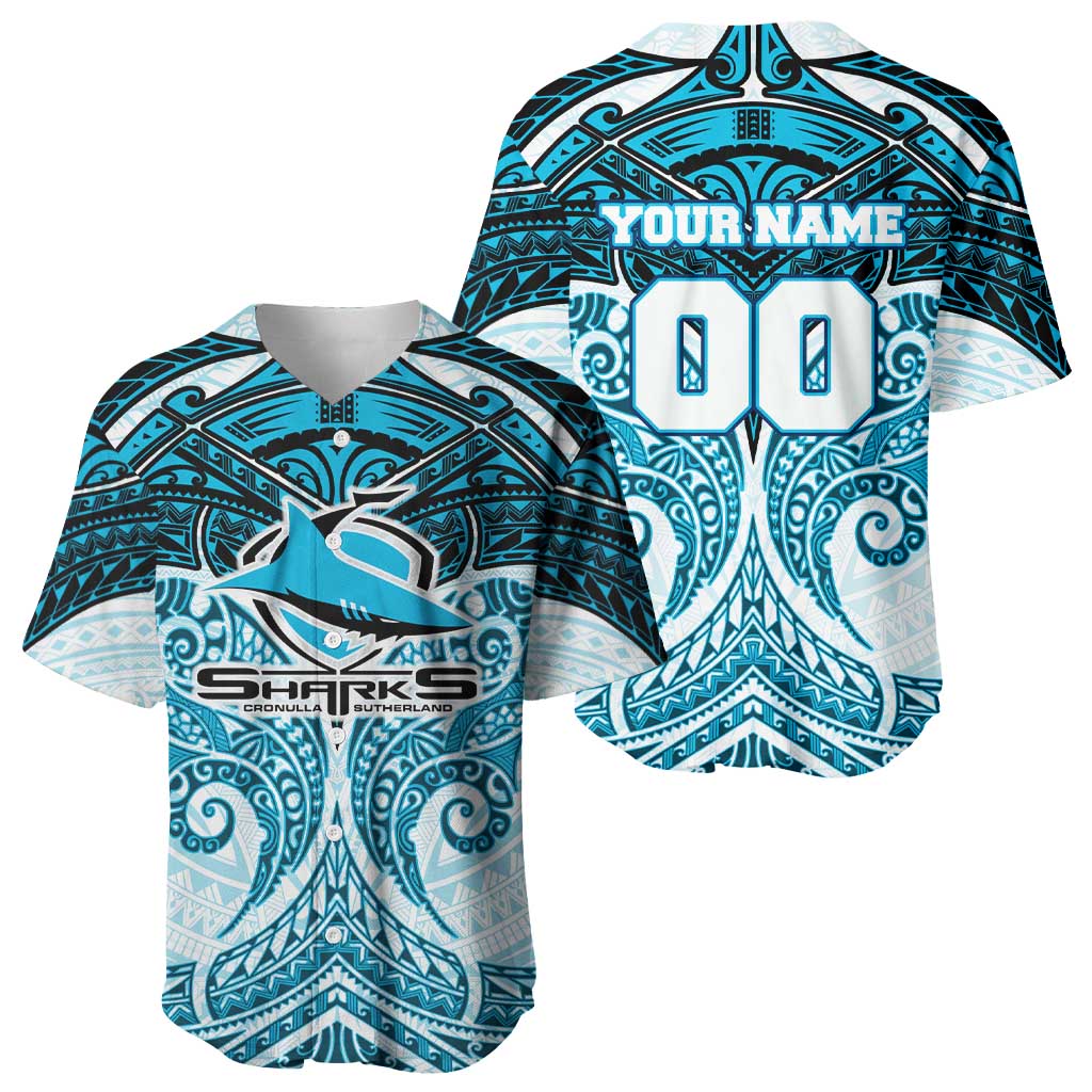Personalized Cronulla-Sutherland Sharks Baseball Jersey Polynesian Tribal Pattern Style