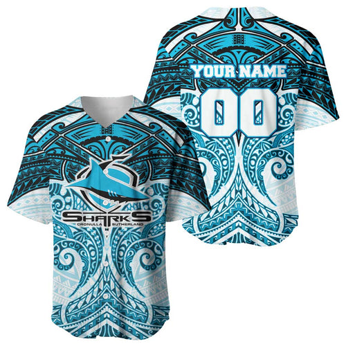 Personalized Cronulla-Sutherland Sharks Baseball Jersey Polynesian Tribal Pattern Style