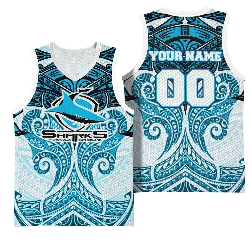 Personalized Cronulla-Sutherland Sharks Basketball Jersey Polynesian Tribal Pattern Style