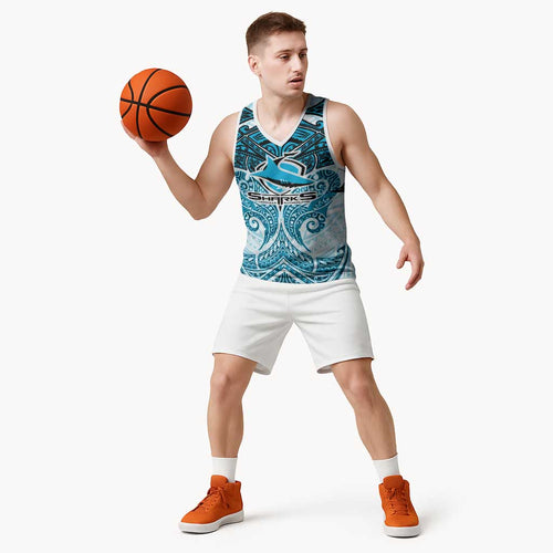 Personalized Cronulla-Sutherland Sharks Basketball Jersey Polynesian Tribal Pattern Style