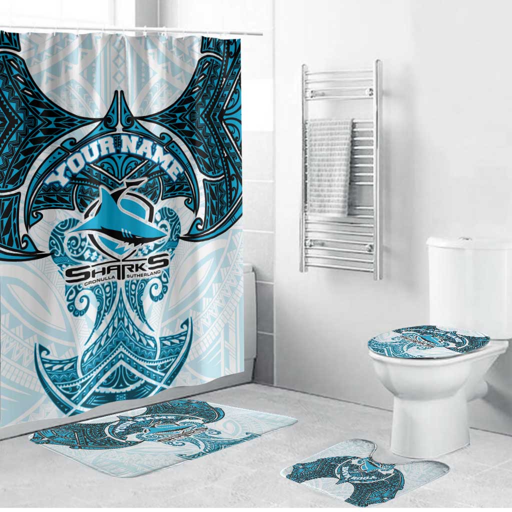 Personalized Cronulla-Sutherland Sharks Bathroom Set Polynesian Tribal Pattern Style