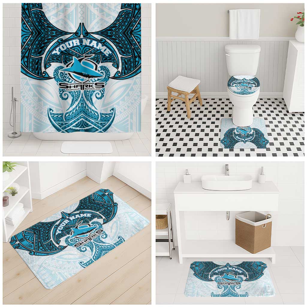Personalized Cronulla-Sutherland Sharks Bathroom Set Polynesian Tribal Pattern Style