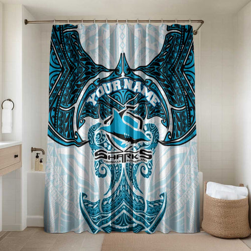 Personalized Cronulla-Sutherland Sharks Bathroom Set Polynesian Tribal Pattern Style