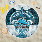 Personalized Cronulla-Sutherland Sharks Beach Blanket Polynesian Tribal Pattern Style