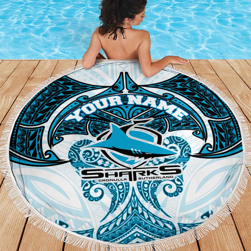 Personalized Cronulla-Sutherland Sharks Beach Blanket Polynesian Tribal Pattern Style