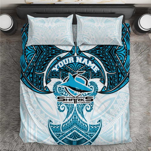 Personalized Cronulla-Sutherland Sharks Bedding Set Polynesian Tribal Pattern Style