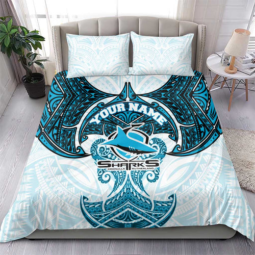 Personalized Cronulla-Sutherland Sharks Bedding Set Polynesian Tribal Pattern Style