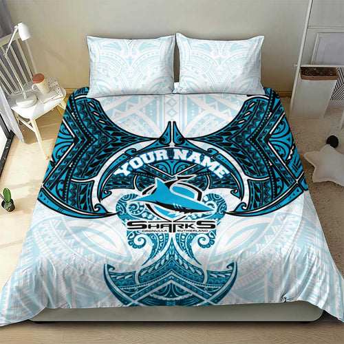 Personalized Cronulla-Sutherland Sharks Bedding Set Polynesian Tribal Pattern Style