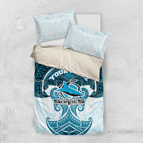 Personalized Cronulla-Sutherland Sharks Bedding Set Polynesian Tribal Pattern Style