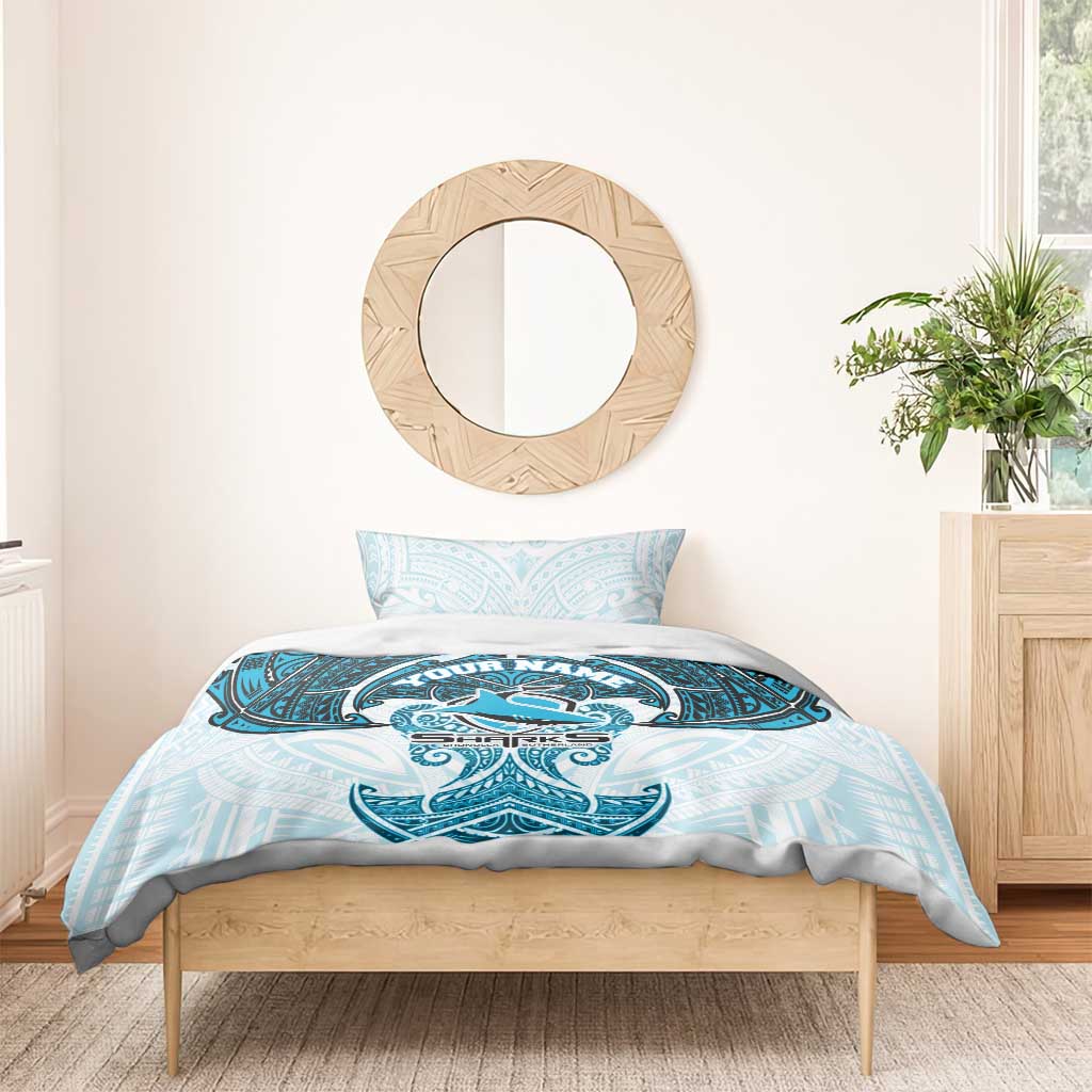 Personalized Cronulla-Sutherland Sharks Bedding Set Polynesian Tribal Pattern Style