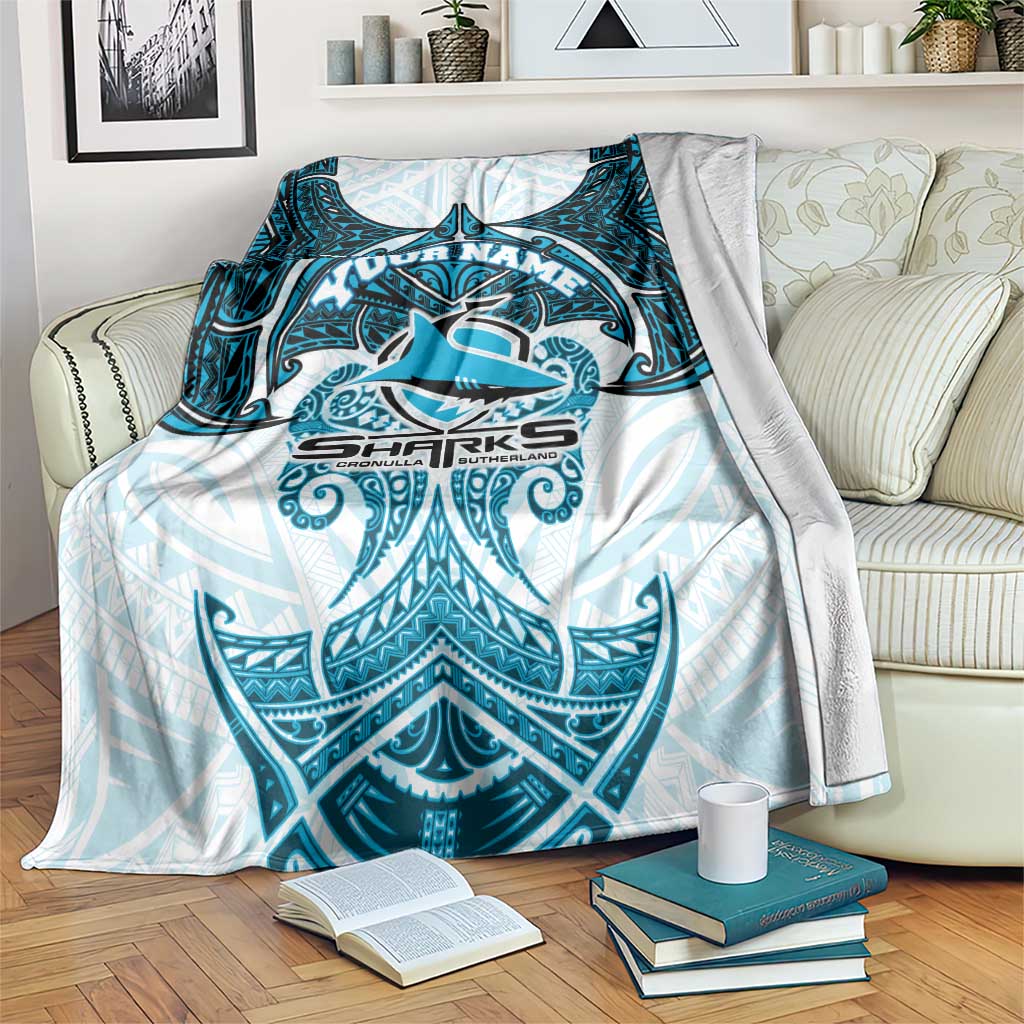 Personalized Cronulla-Sutherland Sharks Blanket Polynesian Tribal Pattern Style