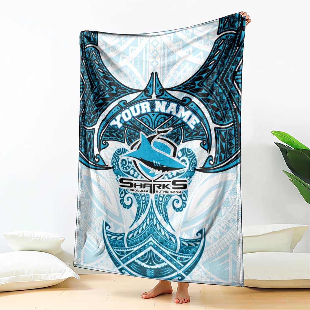 Personalized Cronulla-Sutherland Sharks Blanket Polynesian Tribal Pattern Style