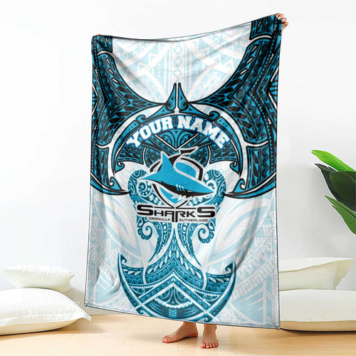 Personalized Cronulla-Sutherland Sharks Blanket Polynesian Tribal Pattern Style