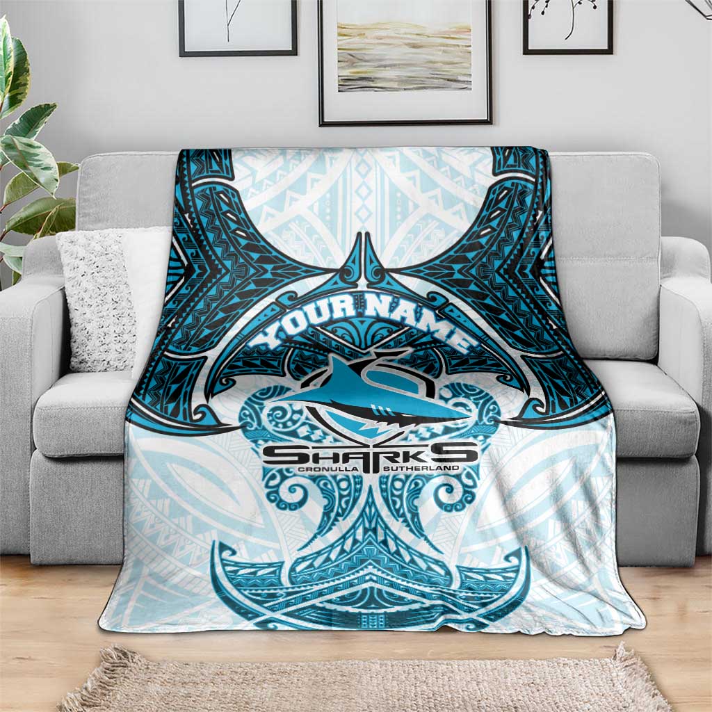 Personalized Cronulla-Sutherland Sharks Blanket Polynesian Tribal Pattern Style