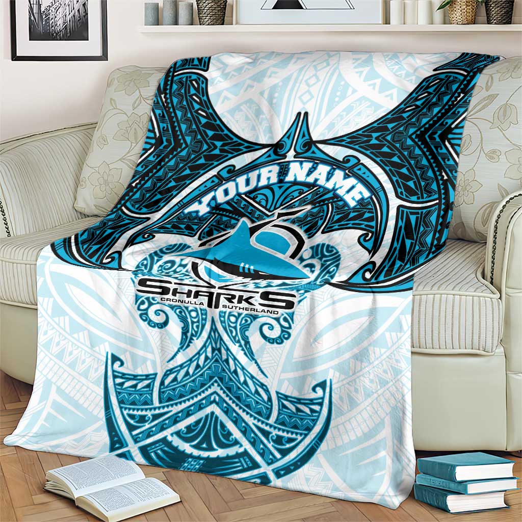 Personalized Cronulla-Sutherland Sharks Blanket Polynesian Tribal Pattern Style