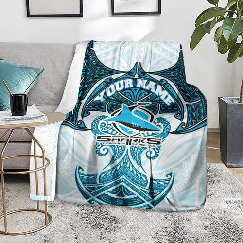 Personalized Cronulla-Sutherland Sharks Blanket Polynesian Tribal Pattern Style