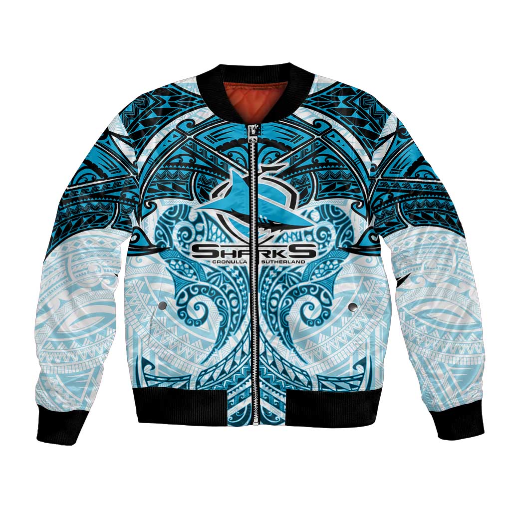 Personalized Cronulla-Sutherland Sharks Bomber Jacket Polynesian Tribal Pattern Style