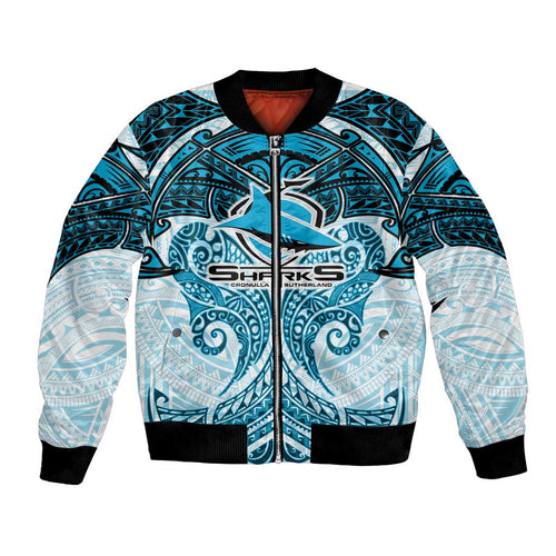 Personalized Cronulla-Sutherland Sharks Bomber Jacket Polynesian Tribal Pattern Style