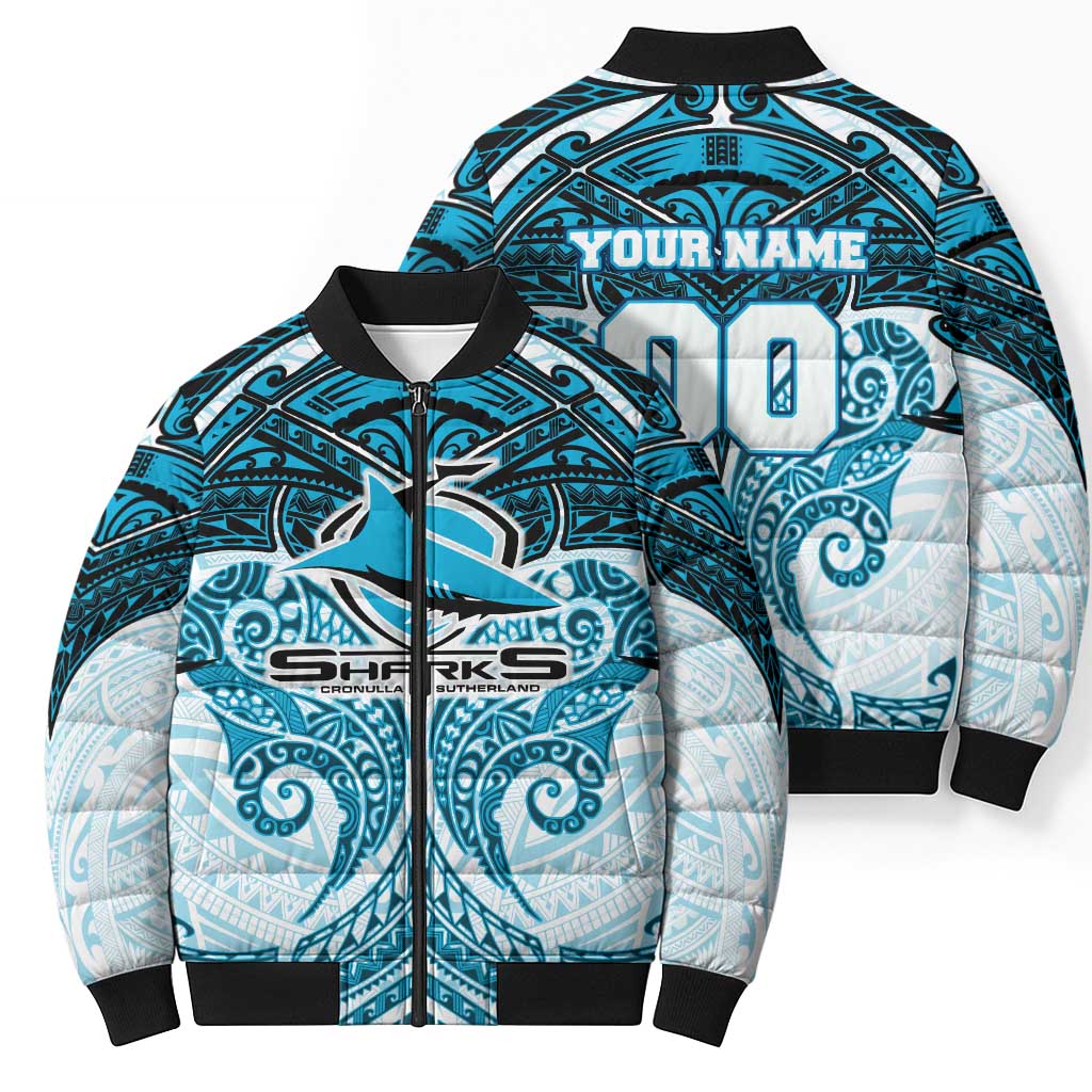 Personalized Cronulla-Sutherland Sharks Bomber Puffer Jacket Polynesian Tribal Pattern Style