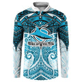 Personalized Cronulla-Sutherland Sharks Button Sweatshirt Polynesian Tribal Pattern Style