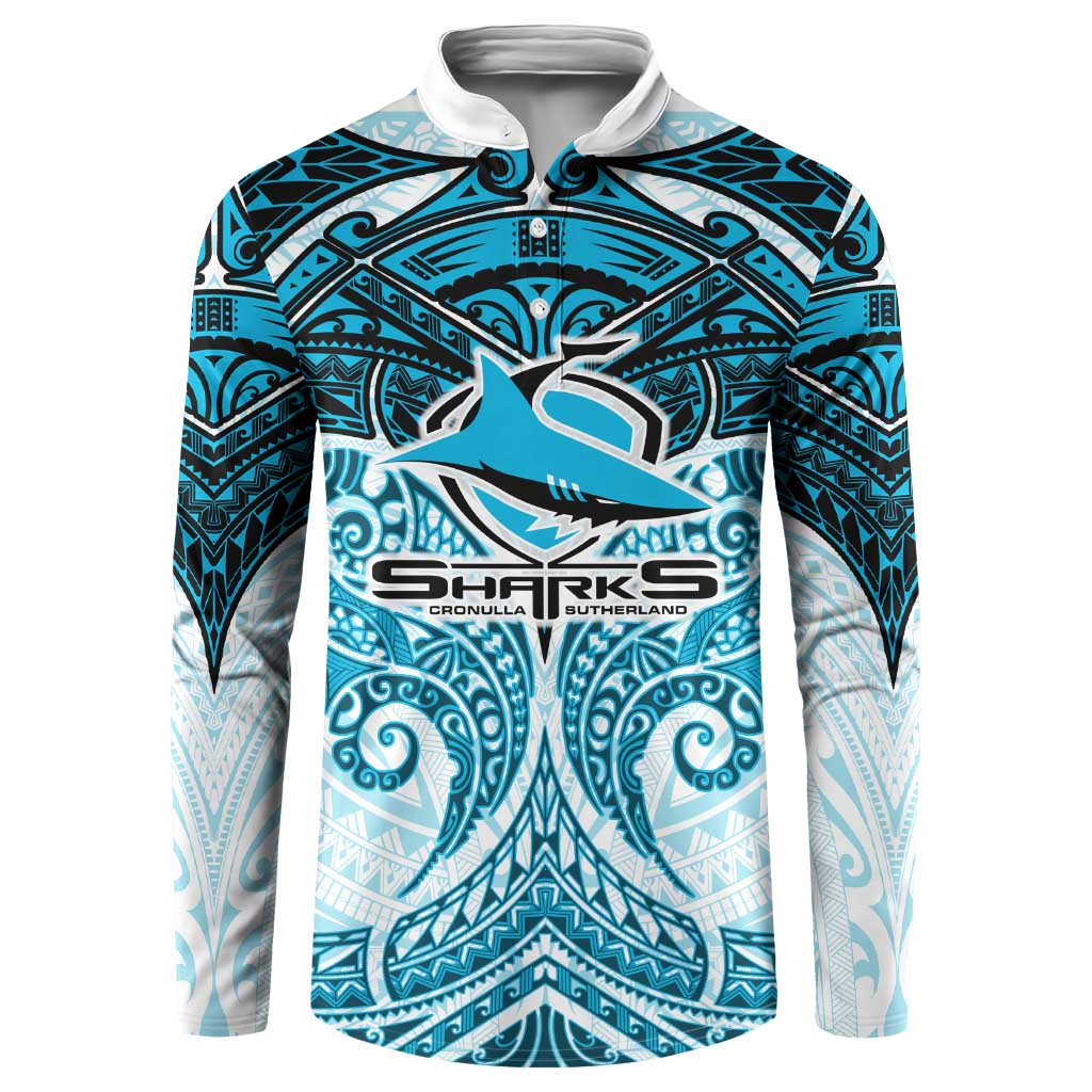 Personalized Cronulla-Sutherland Sharks Button Sweatshirt Polynesian Tribal Pattern Style