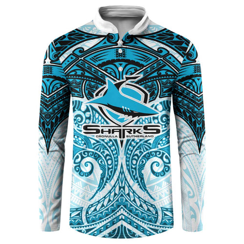 Personalized Cronulla-Sutherland Sharks Button Sweatshirt Polynesian Tribal Pattern Style